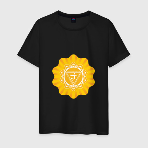 Мужская футболка хлопок с принтом Манипура чакра - символ йоги и аюрведы, вид спереди #2