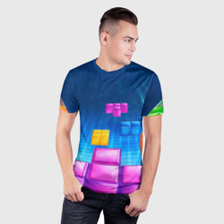 Мужская футболка 3D Slim Падающие сверху блоки тетриса - фото 2