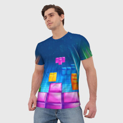 Мужская футболка 3D Падающие сверху блоки тетриса - фото 2