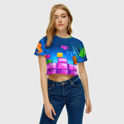 Женская футболка Crop-top 3D Падающие сверху блоки тетриса - фото 2