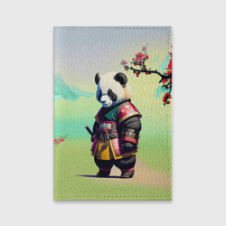 Обложка для паспорта матовая кожа Панда-самурай - цветущая сакура