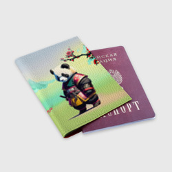 Обложка для паспорта матовая кожа Панда-самурай - цветущая сакура - фото 2