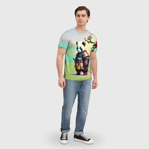 Мужская футболка 3D Панда-самурай - цветущая сакура, цвет 3D печать - фото 5