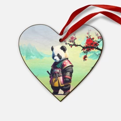 Деревянная игрушка Сердце Панда-самурай - цветущая сакура