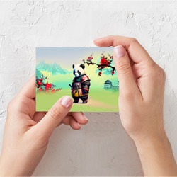 Поздравительная открытка Панда-самурай - цветущая сакура - фото 2