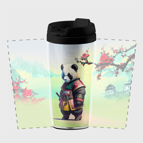Термокружка-непроливайка Панда-самурай - цветущая сакура, цвет черный - фото 2