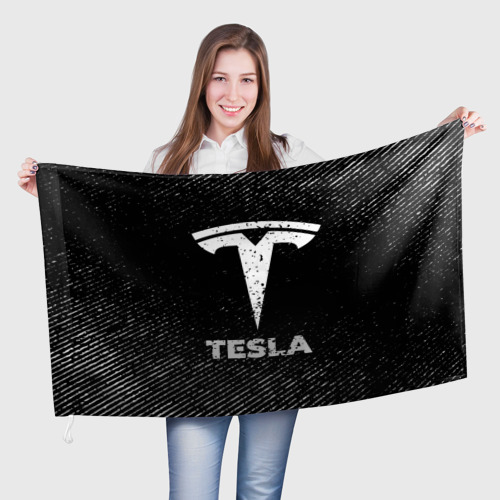 Флаг 3D Tesla с потертостями на темном фоне