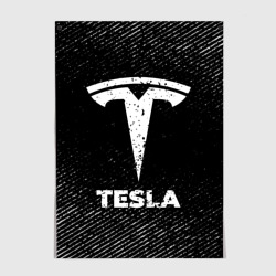 Постер Tesla с потертостями на темном фоне