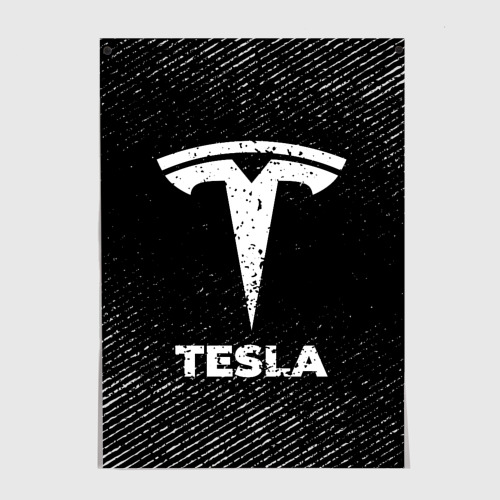 Постер Tesla с потертостями на темном фоне