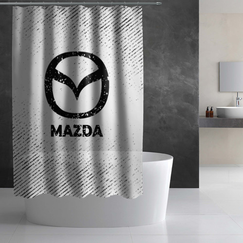 Штора 3D для ванной Mazda с потертостями на светлом фоне - фото 2