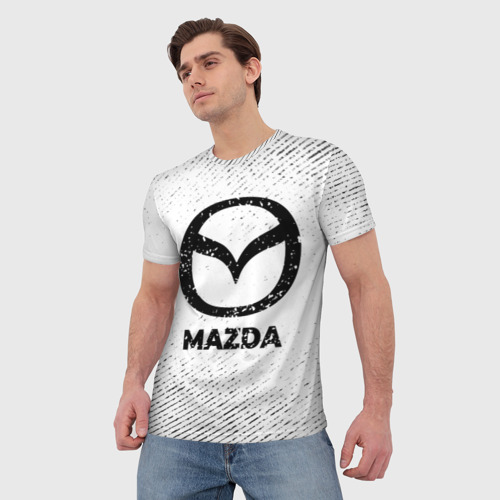 Мужская футболка 3D Mazda с потертостями на светлом фоне, цвет 3D печать - фото 3