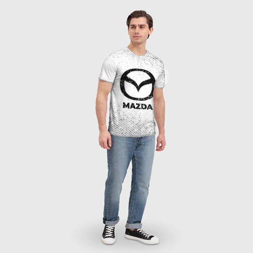 Мужская футболка 3D Mazda с потертостями на светлом фоне, цвет 3D печать - фото 5