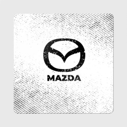 Магнит виниловый Квадрат Mazda с потертостями на светлом фоне