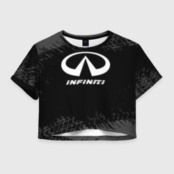 Женская футболка Crop-top 3D Infiniti Speed на темном фоне со следами шин