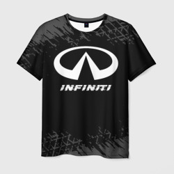 Мужская футболка 3D Infiniti Speed на темном фоне со следами шин