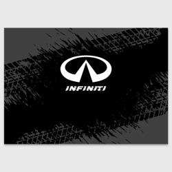 Поздравительная открытка Infiniti Speed на темном фоне со следами шин