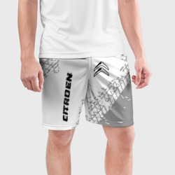 Мужские шорты спортивные Citroen Speed на светлом фоне со следами шин: надпись, символ - фото 2