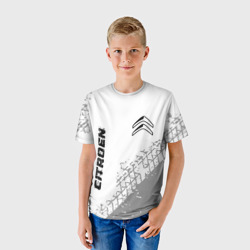 Детская футболка 3D Citroen Speed на светлом фоне со следами шин: надпись, символ - фото 2