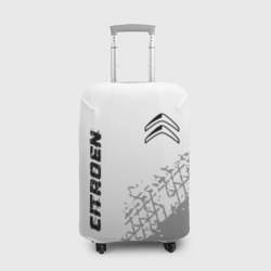 Чехол для чемодана 3D Citroen Speed на светлом фоне со следами шин: надпись, символ