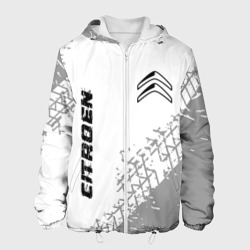 Мужская куртка 3D Citroen Speed на светлом фоне со следами шин: надпись, символ