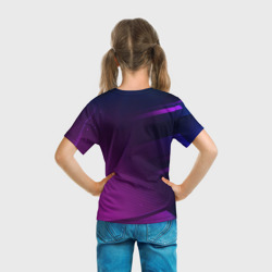 Футболка с принтом Quake gaming champion: рамка с лого и джойстиком на неоновом фоне для ребенка, вид на модели сзади №3. Цвет основы: белый