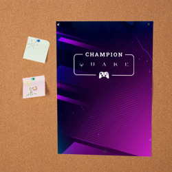 Постер Quake gaming champion: рамка с лого и джойстиком на неоновом фоне - фото 2