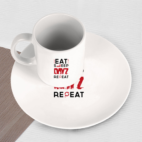 Набор: тарелка + кружка Надпись: eat sleep DayZ repeat - фото 3