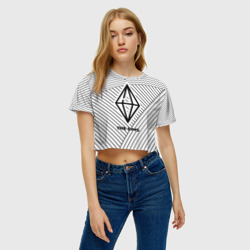Женская футболка Crop-top 3D Символ The Sims на светлом фоне с полосами - фото 2