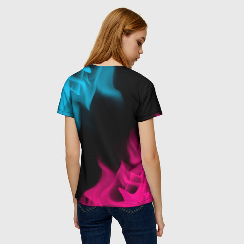 Женская футболка 3D с принтом Tomb Raider - neon gradient, вид сзади #2