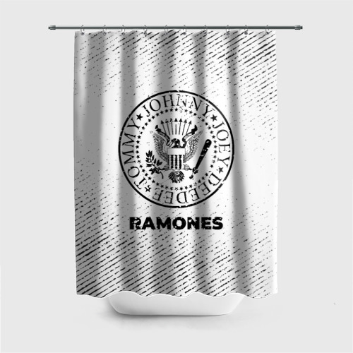Штора 3D для ванной Ramones с потертостями на светлом фоне