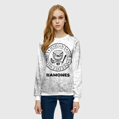 Женский свитшот 3D Ramones с потертостями на светлом фоне, цвет 3D печать - фото 3