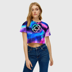 Женская футболка Crop-top 3D HIM неоновый космос - фото 2