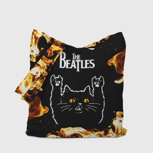 Шоппер 3D с принтом The Beatles рок кот и огонь, вид сбоку #3