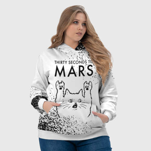 Женская толстовка 3D Thirty Seconds to Mars рок кот на светлом фоне, цвет 3D печать - фото 6