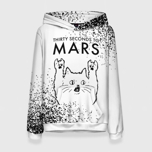 Женская толстовка 3D Thirty Seconds to Mars рок кот на светлом фоне, цвет 3D печать