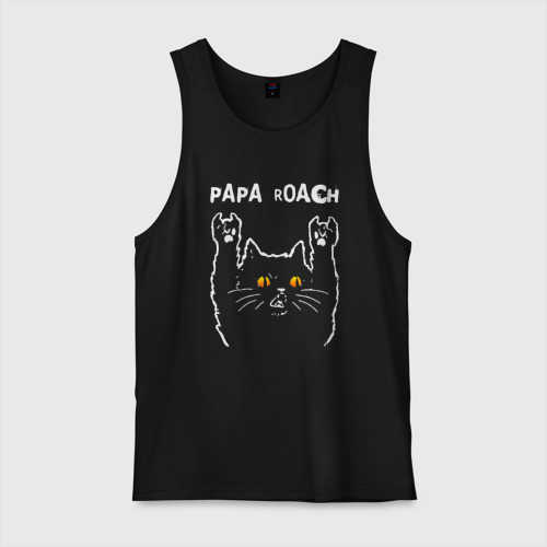 Мужская майка хлопок Papa Roach rock cat, цвет черный