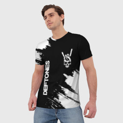 Мужская футболка 3D Deftones и рок символ на темном фоне - фото 2
