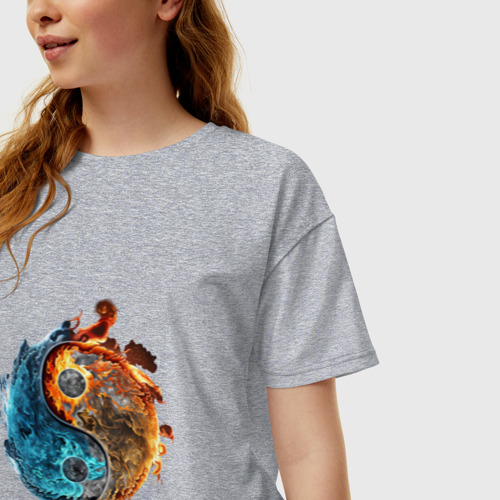 Женская футболка хлопок Oversize Стихии огня и воды, цвет меланж - фото 3