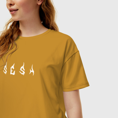 Женская футболка хлопок Oversize TeamSESH, цвет горчичный - фото 3