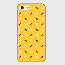Чехол для iPhone 5/5S матовый Пчелы и цветы паттерн