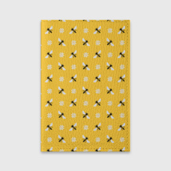 Обложка для паспорта матовая кожа Пчелы и цветы паттерн