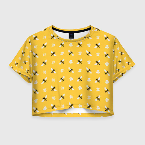 Женская футболка Crop-top 3D Пчелы и цветы паттерн, цвет 3D печать
