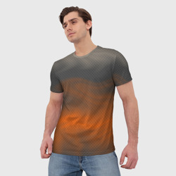 Мужская футболка 3D Оранжево-серый дым - Хуф и Ся - фото 2