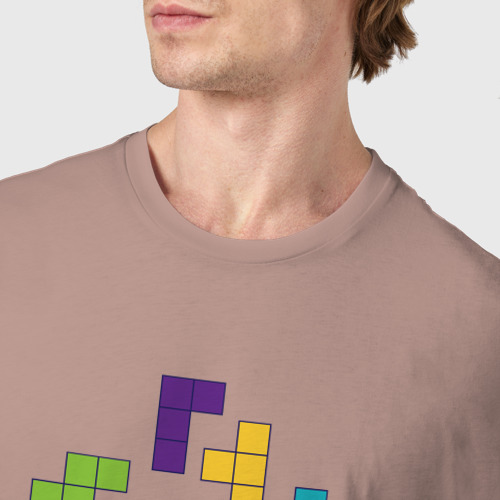 Мужская футболка хлопок с принтом Разноцветные блоки тетриса, фото #4