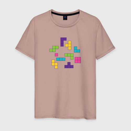 Мужская футболка хлопок с принтом Разноцветные блоки тетриса, вид спереди #2