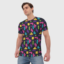 Мужская футболка 3D Красочная иллюстрация блоков тетриса - фото 2