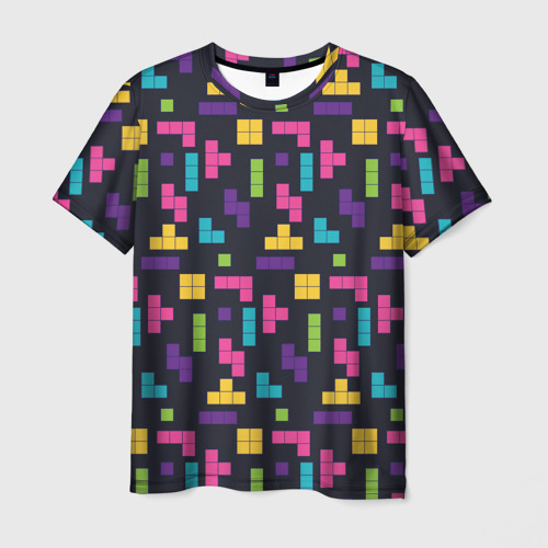 Мужская футболка с принтом Красочная иллюстрация блоков тетриса, вид спереди №1
