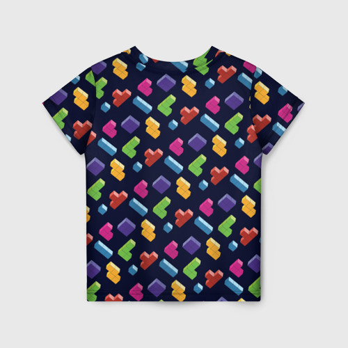 Детская футболка 3D с принтом Абстрактные игровые блоки Тетрис, вид сзади #1
