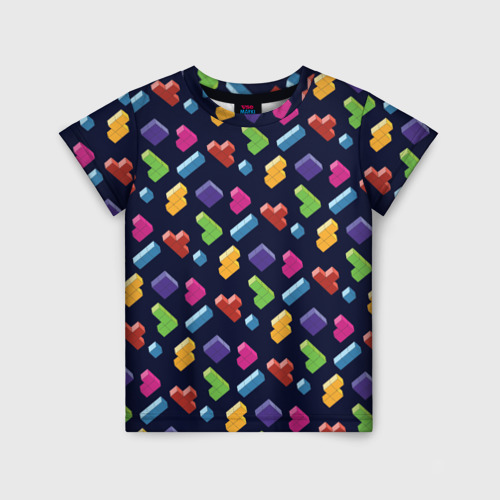 Детская футболка 3D с принтом Абстрактные игровые блоки Тетрис, вид спереди #2