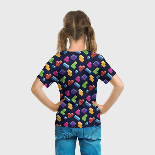 Детская футболка 3D с принтом Абстрактные игровые блоки Тетрис, вид сзади #2